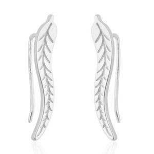 Silver Feather Leaf Earrings